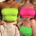 Sexy Women Chest Wrap Crop Top Neon Solid Color Strapless Tops Seamless Wireless Bandeau Bra Tube Top